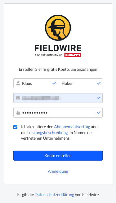Wie kann ich mich für Fieldwire anmelden? – Hilfebereich