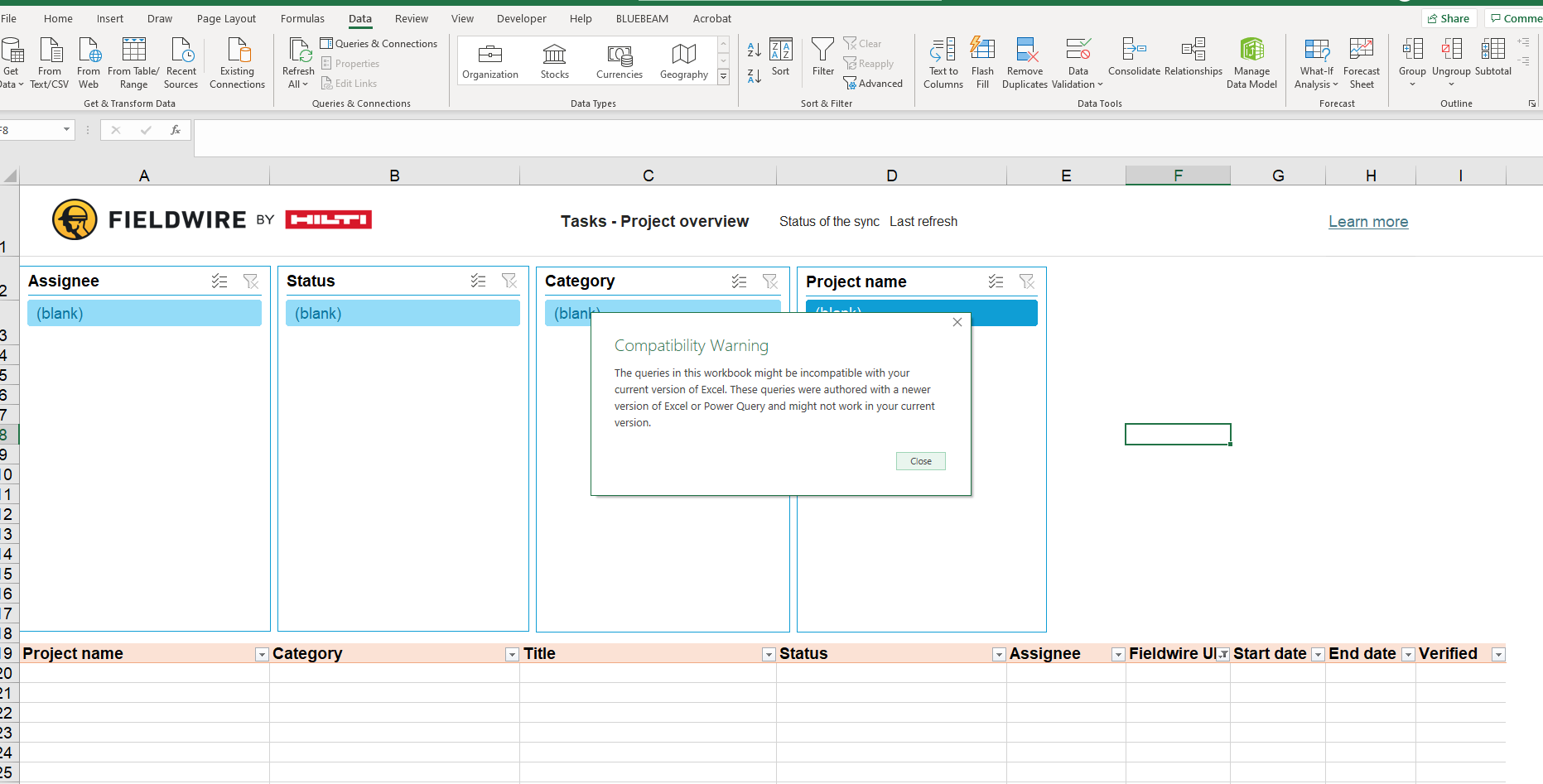 Fieldwire Power Quiery error message.  .png
