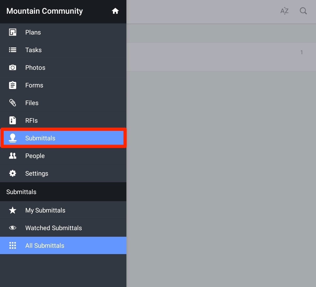 Submittals list on Android