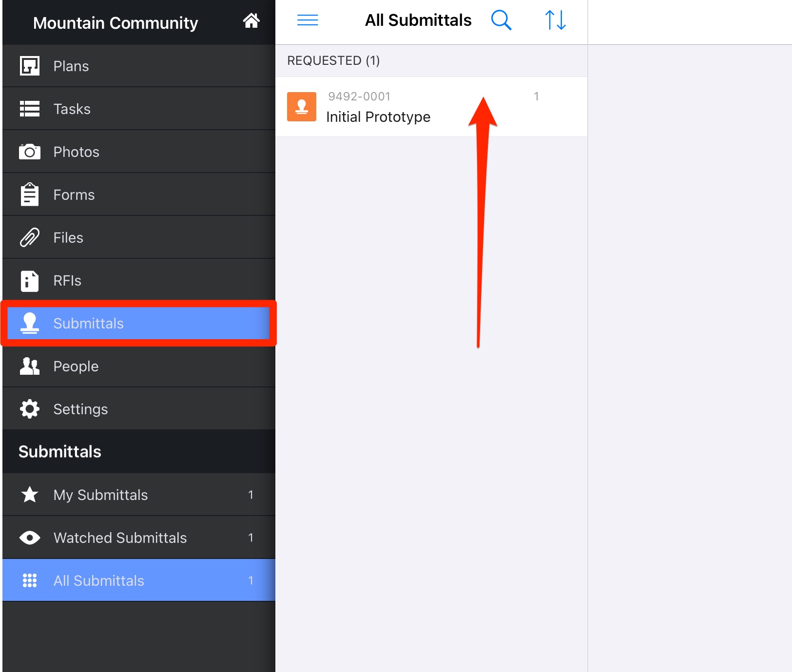 Submittals list on iOS